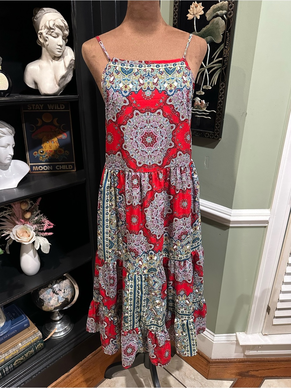 Bog Collective Floral Paisley Cross‑Tie Back Dress – Size Medium